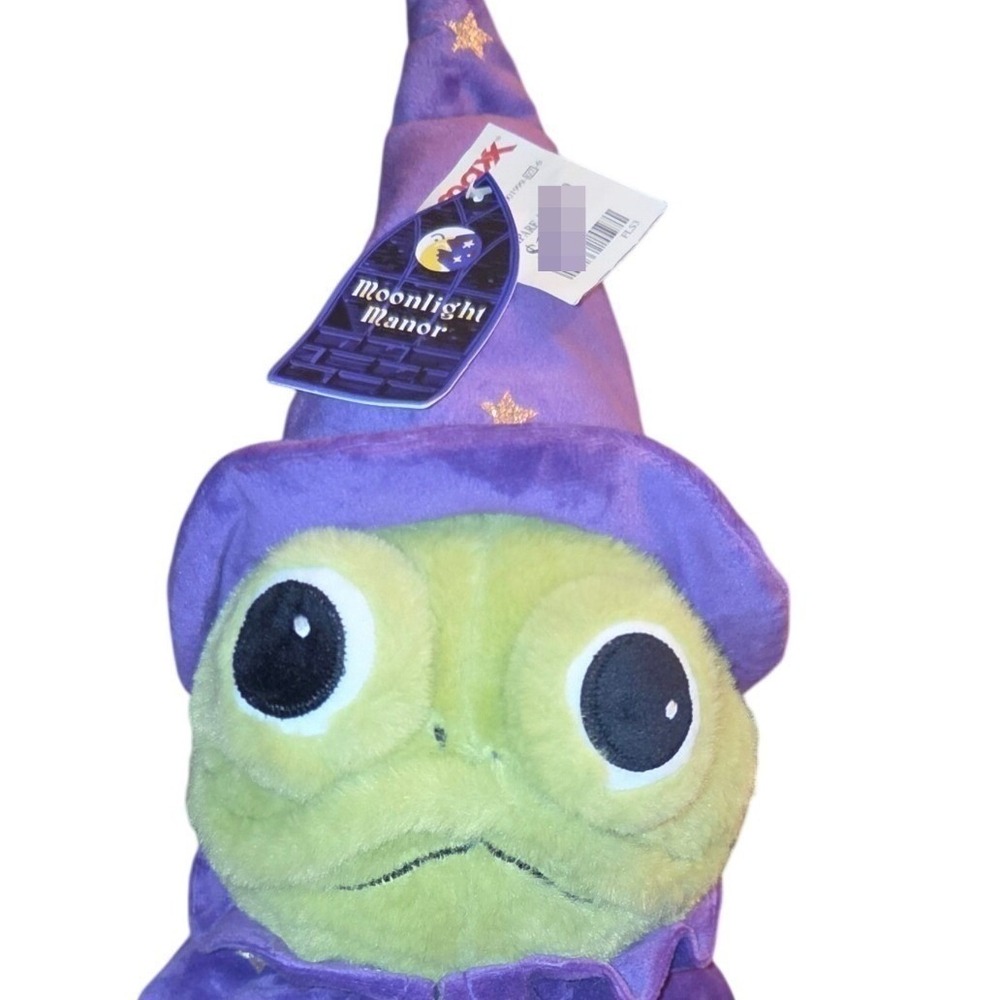 Moonlight Manor Plush Frog Purple New Wizard Halloween Star Cape Broom 21'